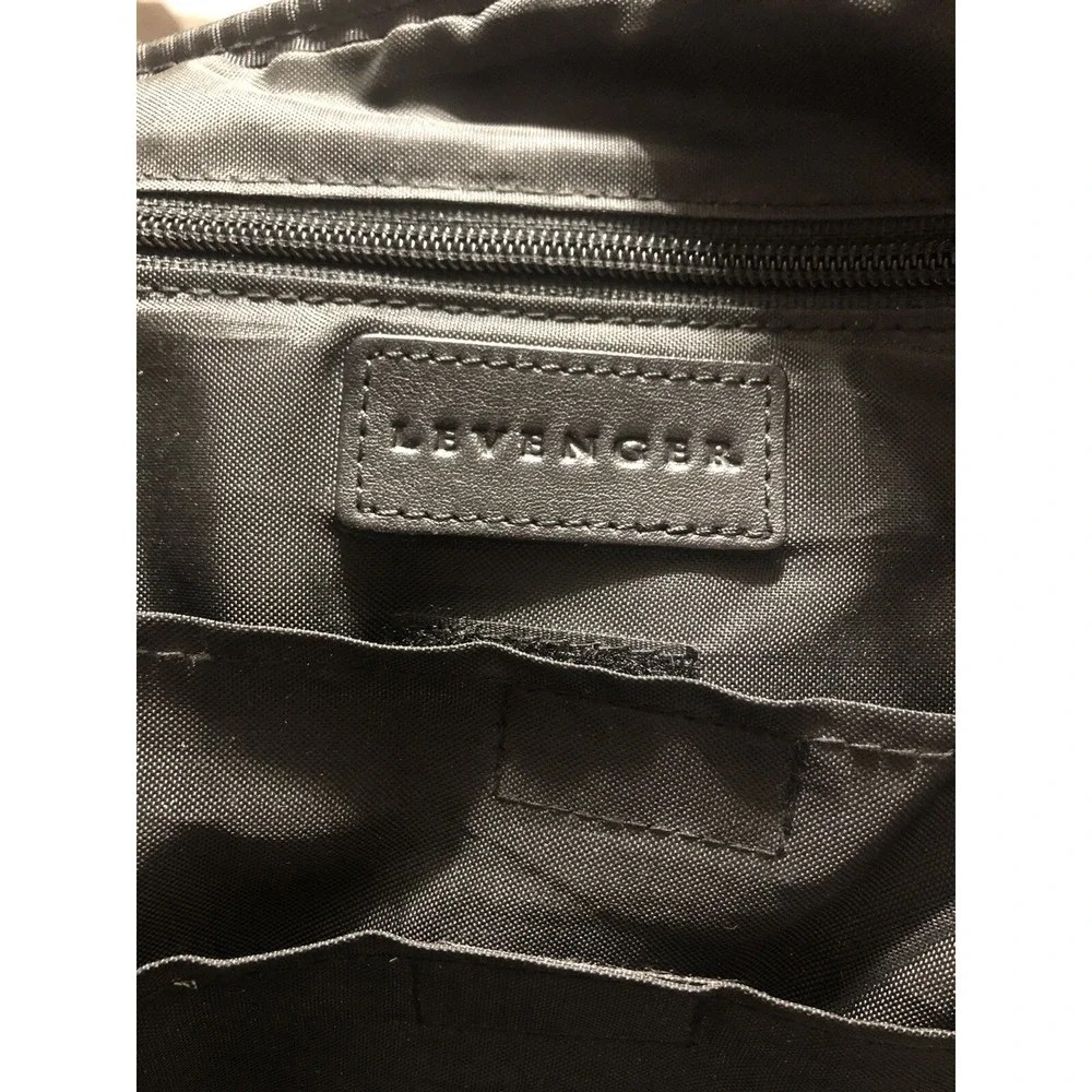 LEVENGER Black Leather Laptop Expandable Briefcase Silver NICKLE Hard Ware USA